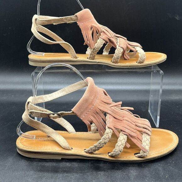American Eagle pink fringe gladiator sandal womens size 9 casual summer spring - Picture 1 of 6